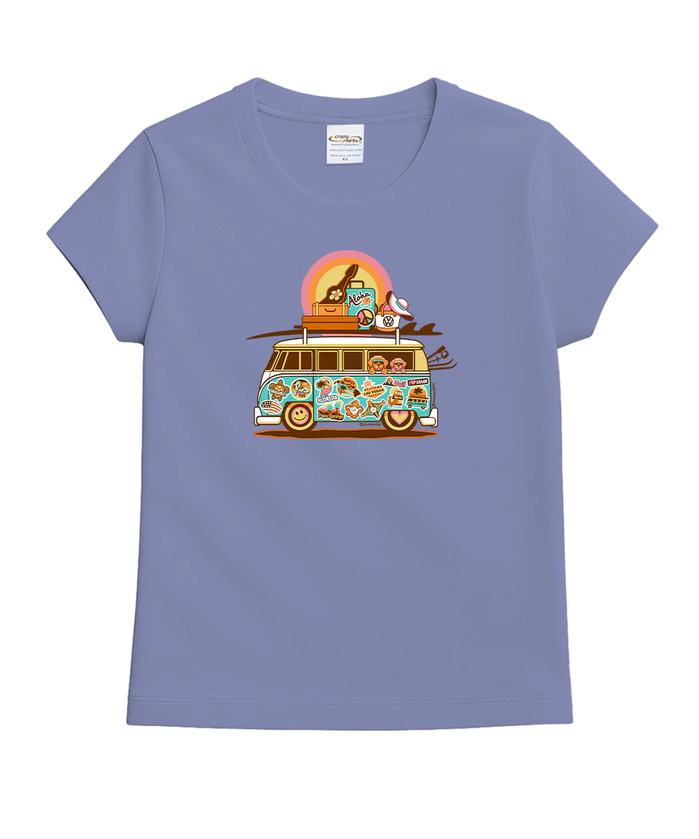 Volkswagen Sticker Bomb Bus - Lavender Dyed Short Sleeve Crewneck T-Shirt