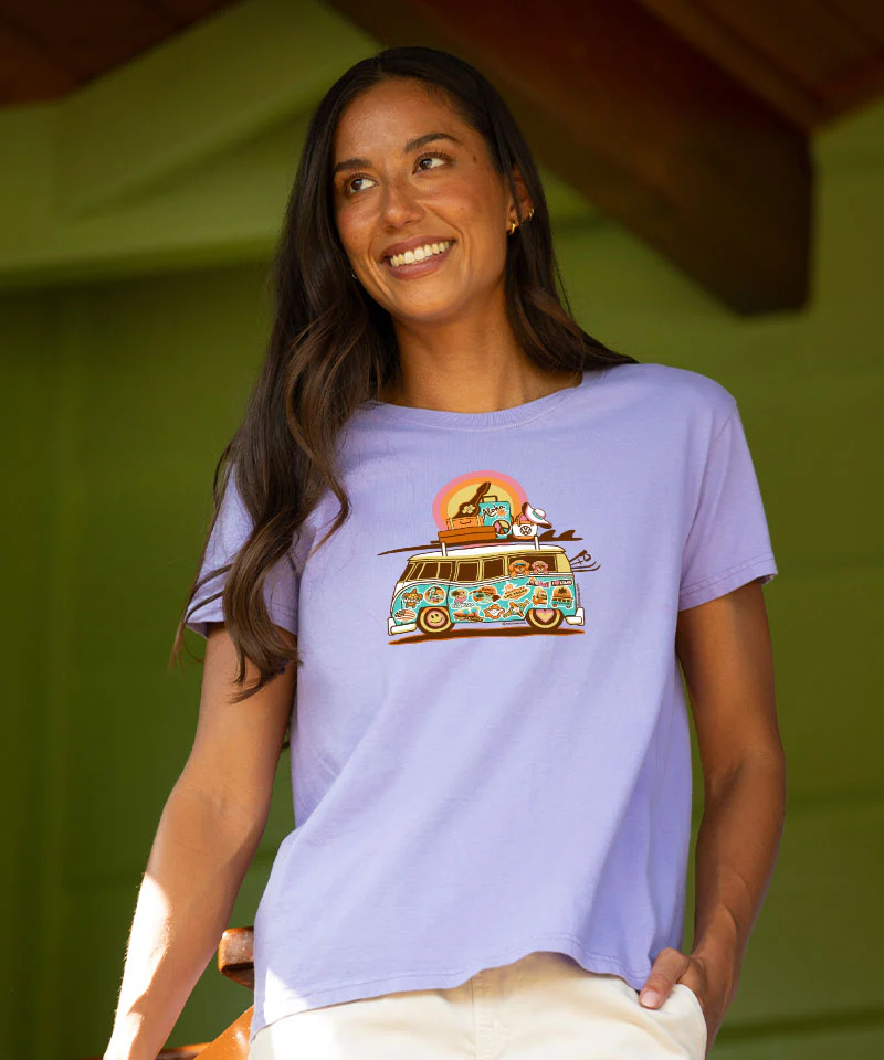 Volkswagen Sticker Bomb Bus - Lavender Dyed Short Sleeve Crewneck T-Shirt - Image 2