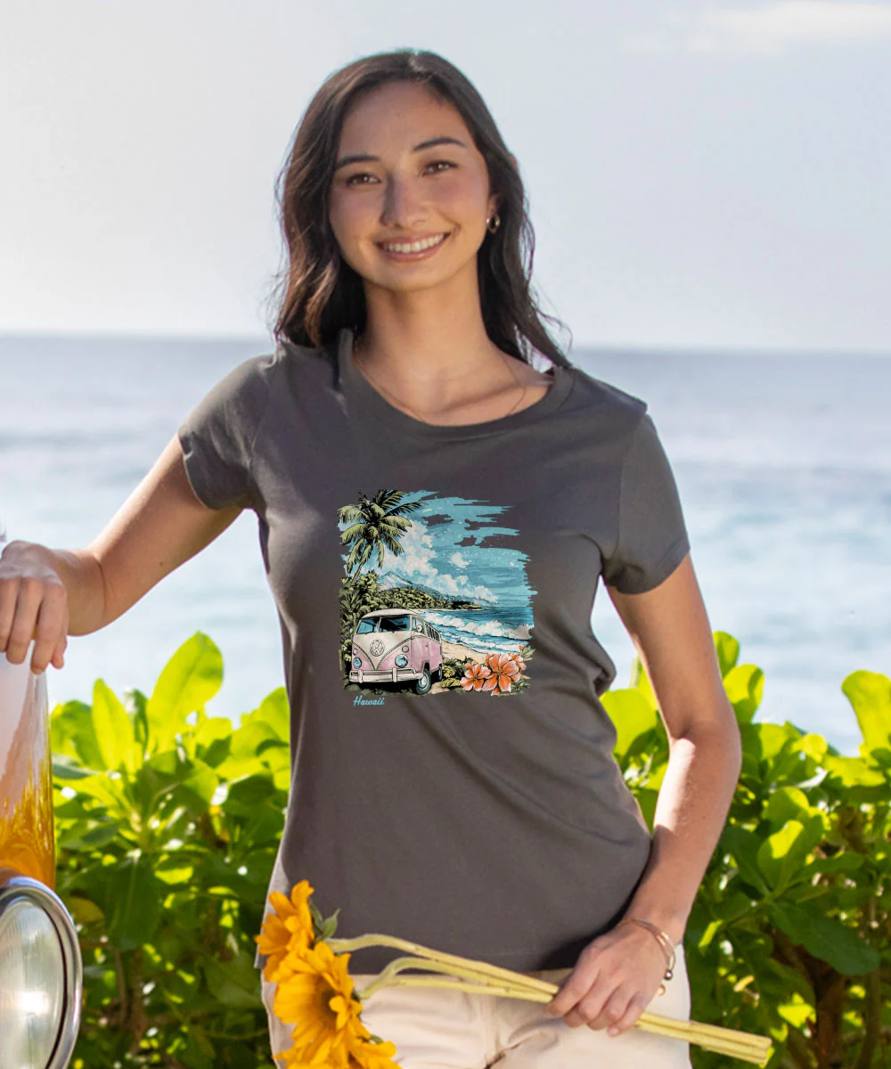 Volkswagen Van Blue Tropics - Graphite Short Sleeve Pima T-Shirt - Image 2