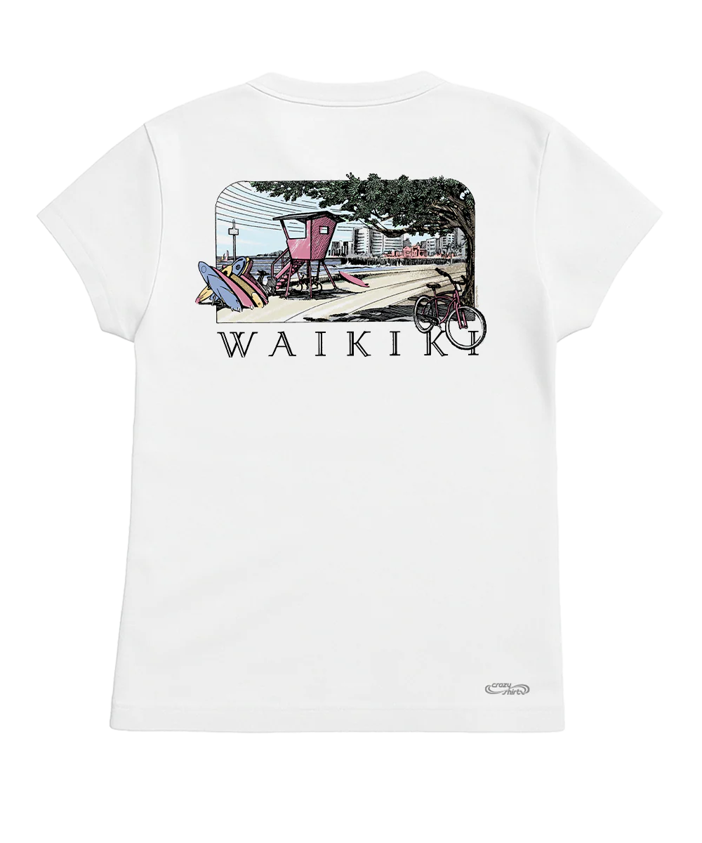 Waikiki Beach - White Short Sleeve Crewneck T-Shirt