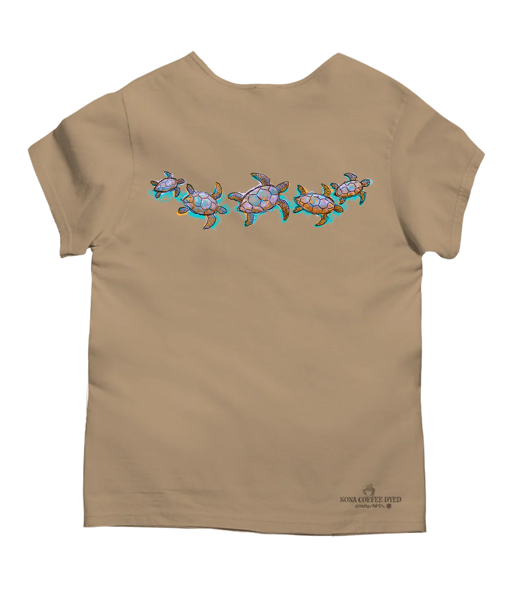 Watercolor Honu - Kona Coffee Dyed Short Sleeve Scoop Neck T-Shirt - Image 4
