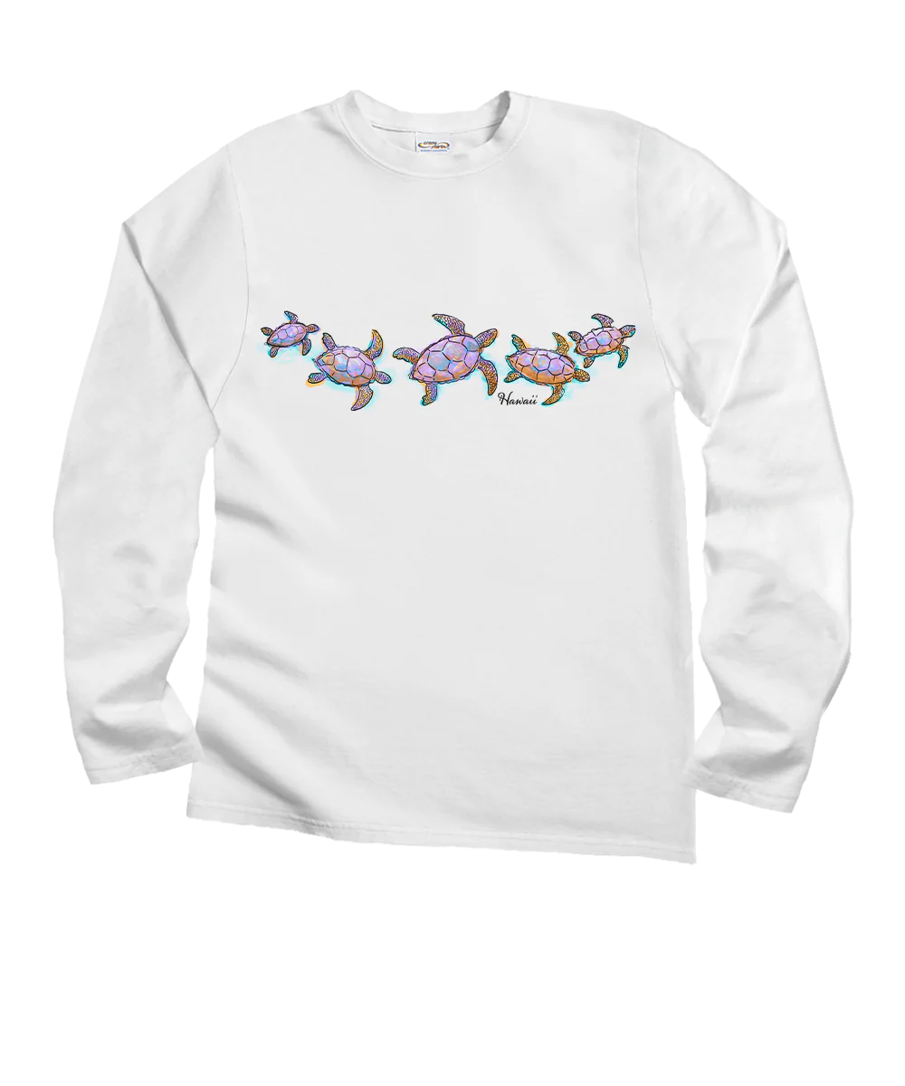 Watercolor Honu - White Long Sleeve Crewneck T-Shirt