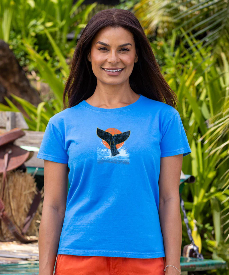 Whale Fluke Block - Blue Hawaii Dyed Short Sleeve Crewneck T-Shirt - Image 3
