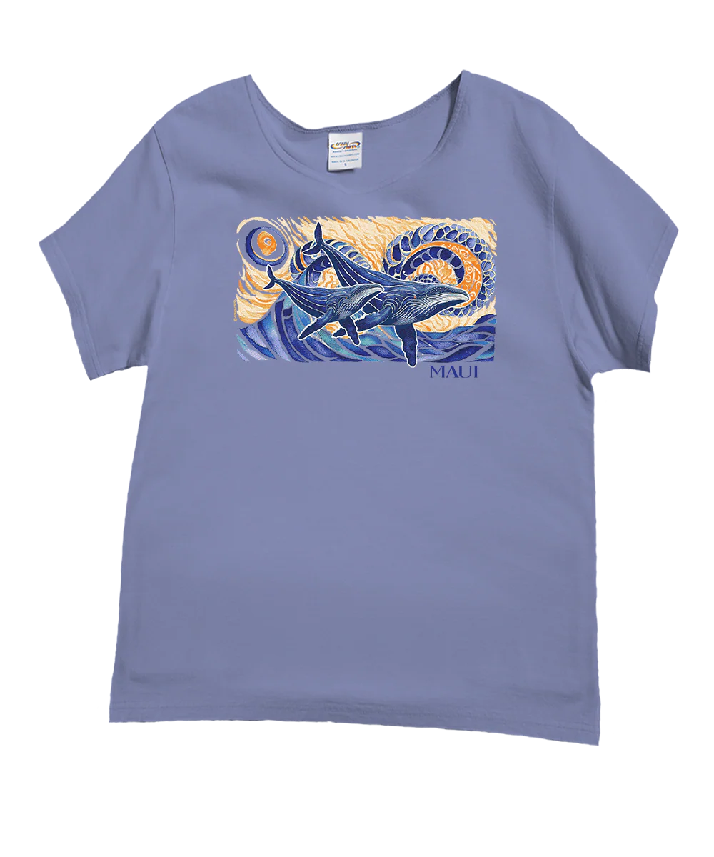 Whimsical Whales - Lavender Dyed Short Sleeve Scoop Neck T-Shirt
