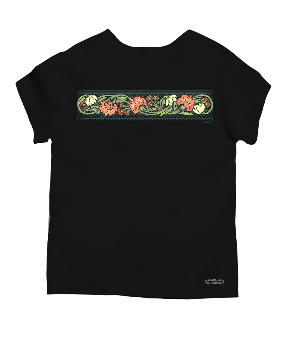 Winding Hibiscus - Black Short Sleeve Scoop Neck T-Shirt - Image 4