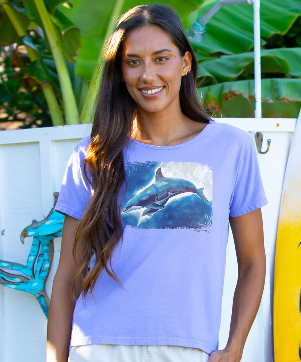 Wyland® Dolphin Block - Lavender Dyed Short Sleeve Scoop Neck T-Shirt - Image 2
