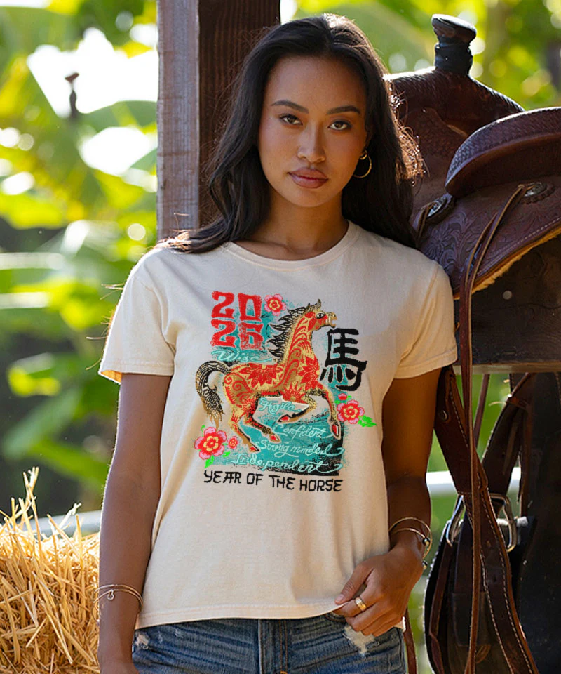 Year Of The Horse 2026 - Coconut Dyed Short Sleeve Crewneck T-Shirt - Image 2
