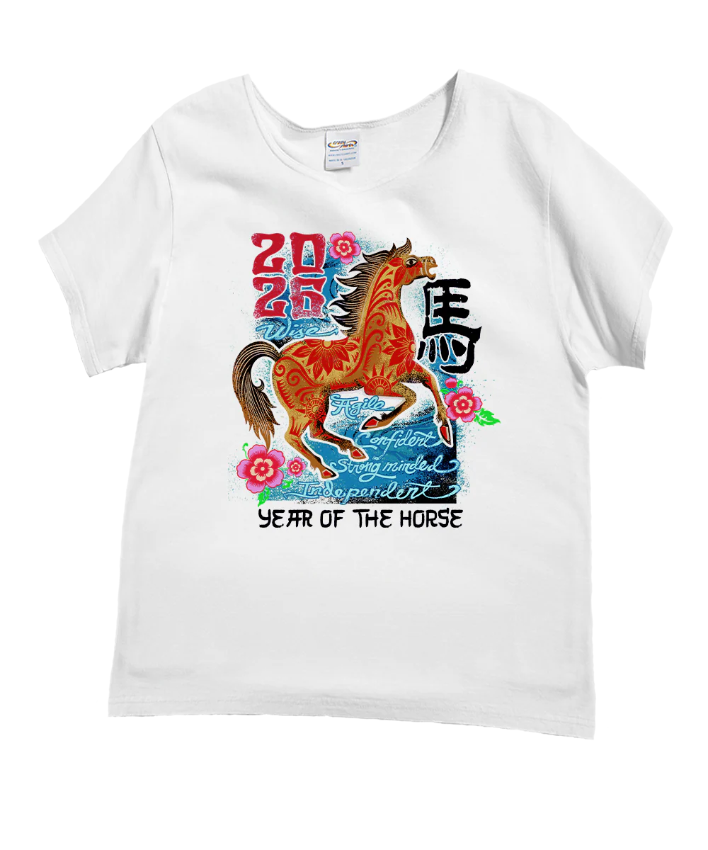 Year Of The Horse 2026 - White Short Sleeve Scoop Neck T-Shirt